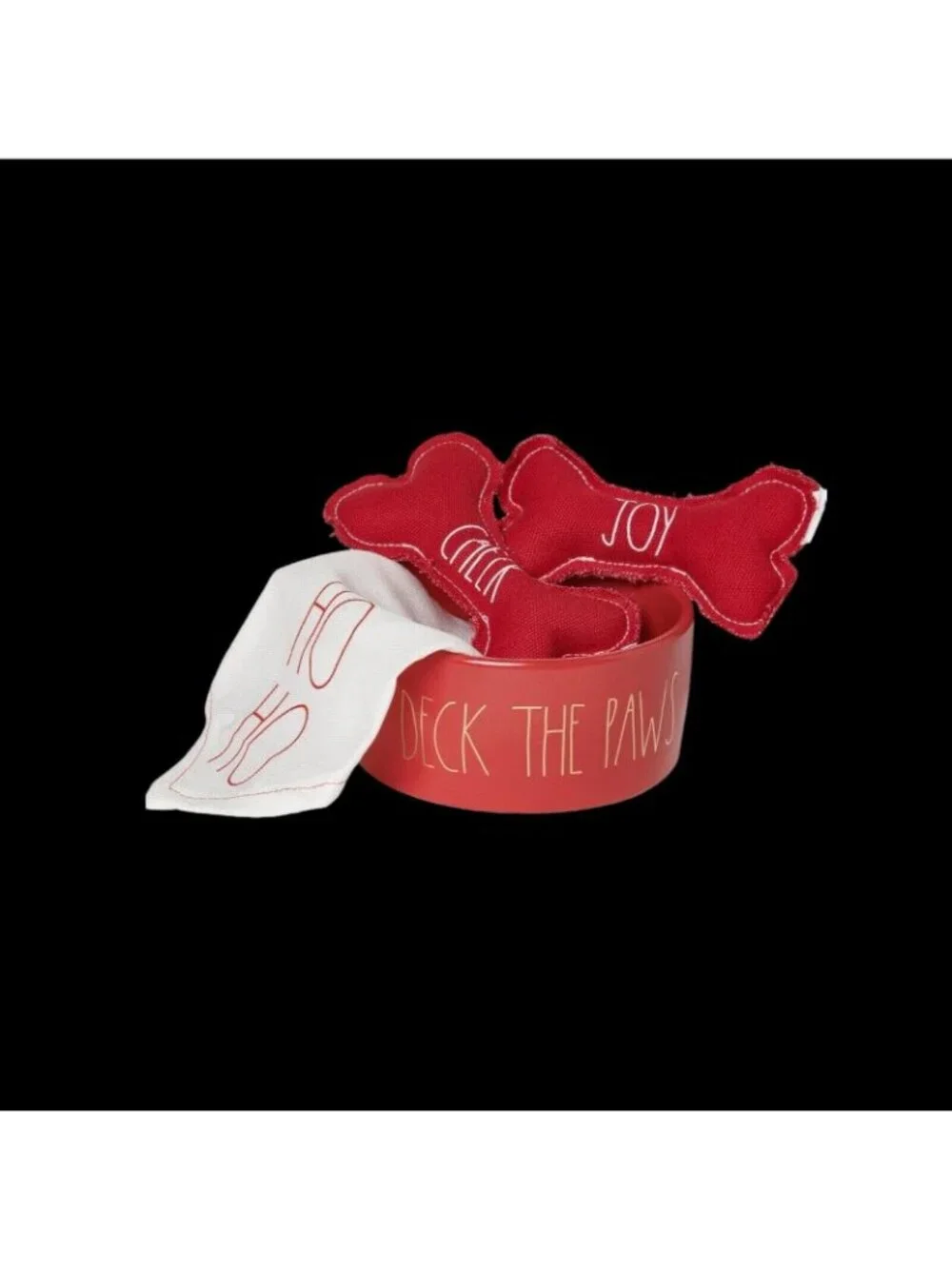 Rae Dunn Dog Toys Set Red Bowl and Bones 